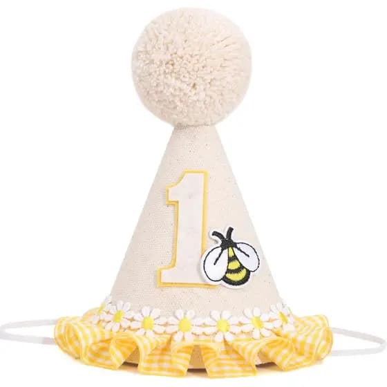 Chapéu de Aniversário de 1 Ano com Tema de Abelha para Meninas - Decorações de Primeiro Aniversário com Tema de Abelha,