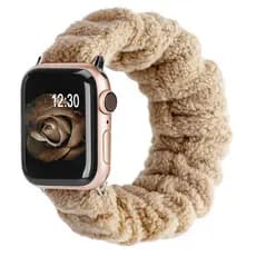 Pulseira veludo austríaco com urso de pelúcia outono inverno compatível Apple e Samsung iWatch