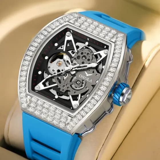 Moda cheia de diamante novo estilo relógio OroLA ONOLA relógio mecânico automático ao vivo fita de Silicone masculino à