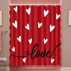 Valentines Shower Curtain Bathroom Decor Scalloped Red Love with 12 Hooks 72 x 72 Inches - Style 6