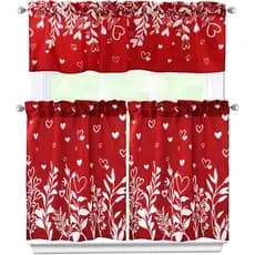 Valentines Kitchen Curtains 3 Piece Set Love Floral Curtains Valance & Tiers 36 Inch Short Window Curtain for Kitchen Ho