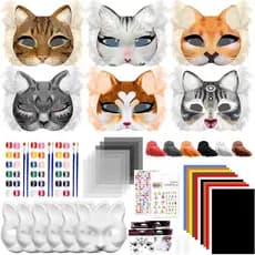 Blurap 101 PCS Kit de Máscaras de Therian, Máscaras de Gato, Kit de Máscaras Peludas de Halloween, Máscaras de Gato em B