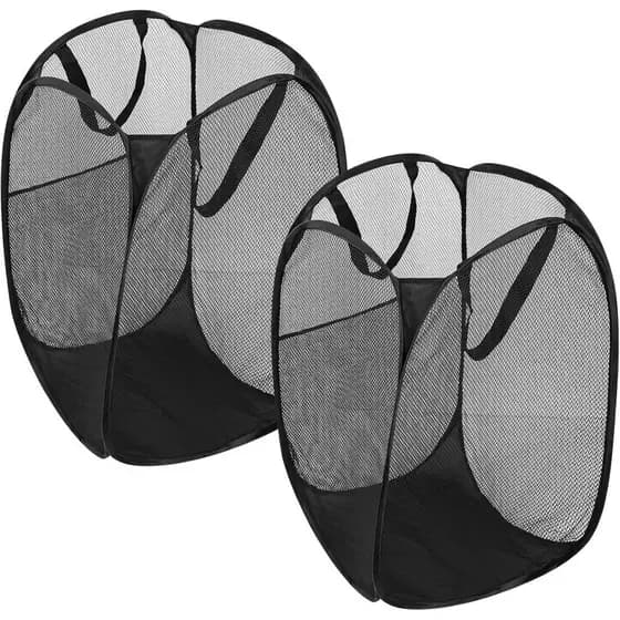 Collapsible Mesh Pop Up Hamper with Wide Opening and Side Pocket - Breathable, Sturdy, Foldable, and Space-Saving Design