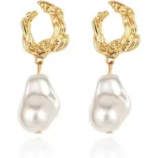 Brincos Pendentes de Pérola Yowivon Banhados a Ouro 14K, Hipoalergênicos, Joia de Moda Elegante, Presente para Mulheres