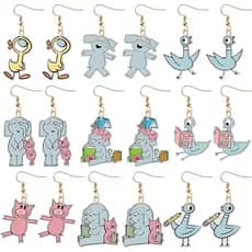 Conjunto de Brincos de Volta às Aulas - 9 Pares de Brincos Fofos de Elefante, Porco, Pássaro, Livro e Personagens, Brinc