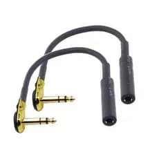 Adaptador de Ângulo Reto 6,35 mm Macho para 6,35 mm Fêmea Banhado a Ouro, Cabo com Conectores Tipo Pancake de ¼ de Poleg