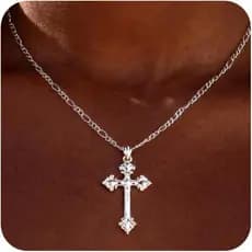 Colar de Cruz para Mulheres, Pingente de Cruz Banhado a Ouro 14K e Prata Esterlina, Colares de Cruz Cristã para Homens c