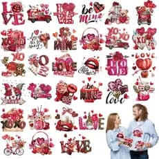 Tenceur 30 Sheets Valentine‘s Day Iron on Transfers for T Shirts Patches Valentines Iron on Appliques Valentines Day Hea