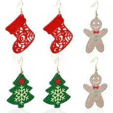 3 Pares de Brincos de Natal para Mulheres, Conjunto de Brincos de Férias, Presente de Joias de Natal