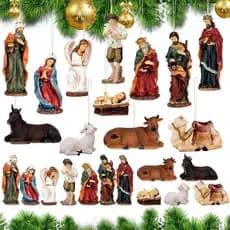 Soaoo 36 Peças de Enfeites de Natal com Cena de Natividade, Decorações Suspensas 3D, Cenários de Natividade em Madeira,