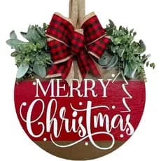 Placa Decorativa de Natal para Porta da Frente, Placa de Madeira com Motivos Natalinos para Decoração Rústica de Casa de