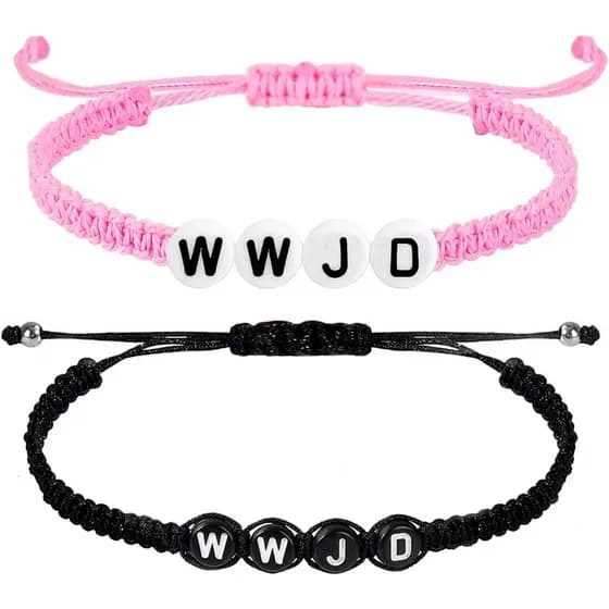 Pulseiras WWJD RosaSalircon para Mulheres, Ajustáveis para o Verão, Pulseiras de Contas com a Frase 'O Que Jesus Faria',