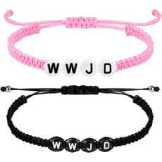 Pulseiras WWJD RosaSalircon para Mulheres, Ajustáveis para o Verão, Pulseiras de Contas com a Frase 'O Que Jesus Faria',
