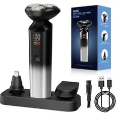 Barbeador Elétrico para Homens, Barbeador Elétrico Recarregável para Homens, Barbeador Rotativo 3D à Prova d'Água, Barbe