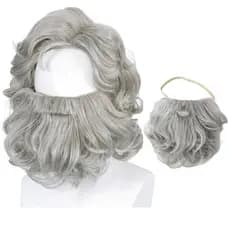 Conjunto de Peruca e Barba de Papai Noel Probeauty para Adultos, Peruca de Cabelo Curto Cinza para Fantasia de Natal