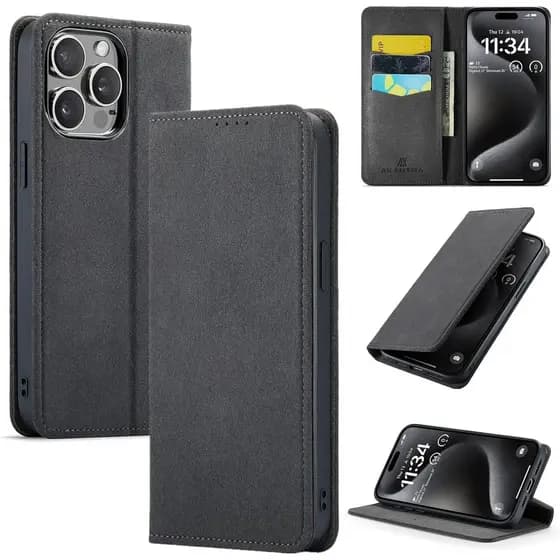 AKANTRA Alcantara Flip Case for iPhone14 Pro Max,Handmade Fully-Wrapped Synthetic Suede Magnetic Cover, Compatible with