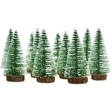 Mini Árvores de Natal com Efeito de Neve, Ornamentos de Plástico para o Inverno, Árvores de Mesa para Festas de Fim de A
