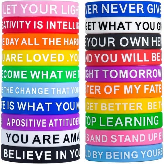 Pulseiras com Citações Motivacionais QEERBSIN - 20 Pulseiras de Silicone em Lote - Pulseiras Inspiradoras Elásticas Unis