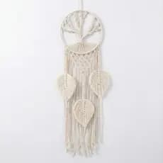 Apanhador de Sonhos de Macramê Branco para Pendurar na Parede, 37” de Comprimento, Decoração Boho Vertical com Penas e Á