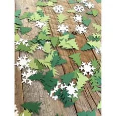 100 Peças de Confete de Mesa com Flocos de Neve e Árvores Perenes, Decoração de Festa Temática de Inverno para Chá de Pa