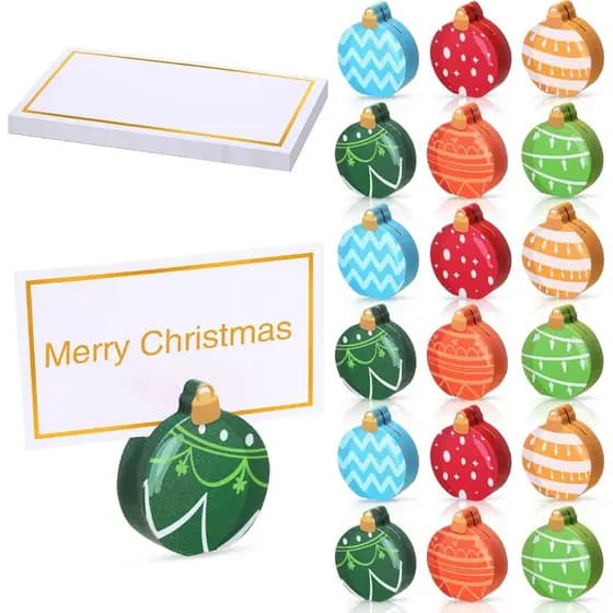 Tradder 18 Peças Suportes de Madeira para Cartões de Lugar de Natal com Porta-Nome, Mini Papai Noel, Boneco de Neve, Árv
