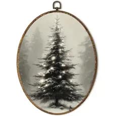 EGVQK Arte de Parede Oval Vintage com Árvore de Natal, Impressões em Tela Emolduradas com Árvore de Inverno Rústica, Dec
