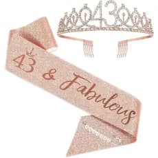 Tiara e Faixa BRT Bearingshui em Ouro Rosado para Mulheres, Suprimentos Fabulosos para Festa de Aniversário de 43 Anos