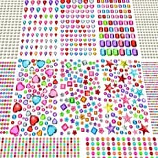 JAMIEWIN 3269 peças de Adesivos de Gemas para Artesanato, 12 Folhas, Adesivos de Strass Autoadesivos para Artesanato, Ad