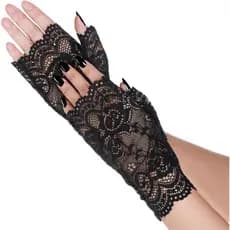Luvas sem dedos de renda preta para mulheres, luvas sem dedos de renda floral, luvas pretas femininas, luvas sem dedos p