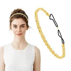 Tiara Elástica Dourada, Tiara de Metal Brilhante para Mulheres, Acessório de Cabelo de Moda para Festivais, Bailes e Fes