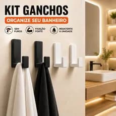 Kit Gancho Multiuso Sem Furo Porta Toalha Banheiro Cozinha Lavanderia Adesivo Alta Fixação