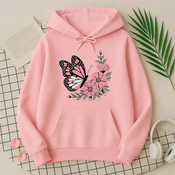 Blusa de Frio Moletom Feminino Borboleta e Flores Primavera Look Quentinho Inverno Versátil Promoção ENTREGA IMEDIATA