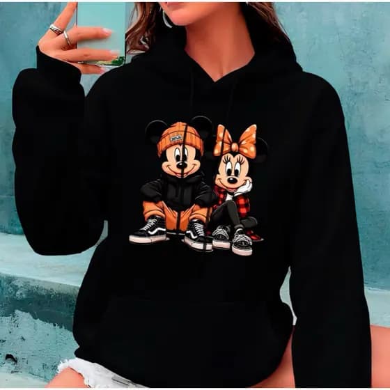 Moletom Canguru Mickey e Minnie Blusa de Frio Unissex Casal Desenho Animado218