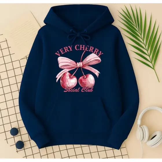 Blusa de Frio Moletom Feminino Cereja Laço Very Cherry Social Club Tendência Confortável P ao GG232