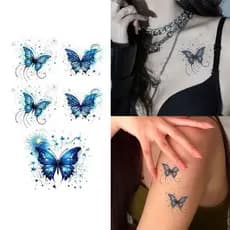 Tatuagem Temporária De Borboleta Gradiente Azul, Design Durável Não Reflexivo Para Peito E Perna Realista