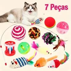 Kit Brinquedos para Gatos Ratinho Bolinha Varinha Gatinho Diversão Solo Acessórios Interativos Jogos