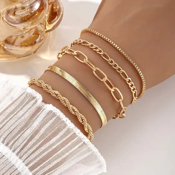 Conjunto De 5 pcs pulseiras em aço inoxidável hipoalergênico não escurece a prova d’água