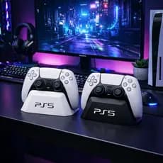 Suporte para Controle PS5 DualSense Branco e Preto Organizador de Mesa Compacto e Resistente