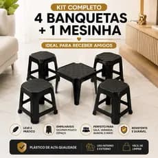 Kit Completo 4 Banquetas + 1 Mesinha | Leve, Prático e Empilhável