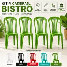 Kit 4 Cadeira Bistrô Plástica Reforçada Empilhável Jardim Varanda Festa