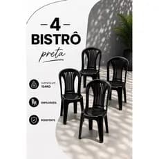 Kit 4 Cadeiras Bistrô Preta Resistente Cozinha Varanda Eventos Bar