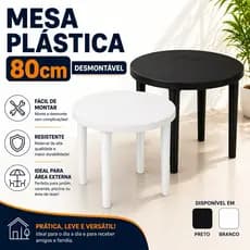 Kit 4 Mesas Plásticas Monobloco 70cm Resistentes Empilháveis Varanda Deck Eventos Festas Bares Restaurantes