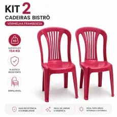 Kit 2 Cadeiras Bistrô Vermelha Plástico Resistente suporta até 154kg Jardim Varanda Área Gourmet Eventos Bar Restaurante