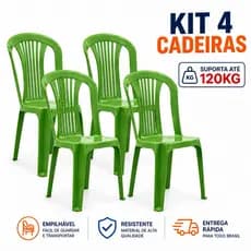 Kit 4 Cadeiras Plásticas Verde Bistrô Empilhável Resistente Casa Bar Eventos Área Externa Deck