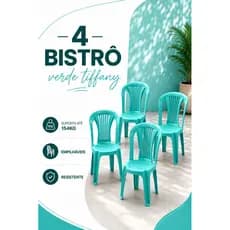 Kit 4 Cadeiras Bistrô Verde Tiffany Empilhável Resistente Área Gourmet Cozinha Festa Jardim Varanda