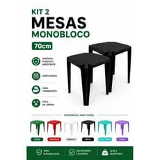 Kit 2 Mesas Monobloco 70cm Plástica Resistente Jardim Varanda Eventos Bar Restaurante
