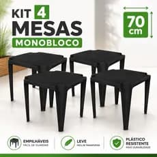 Kit 4 Mesas Plásticas Monobloco 70cm Empilháveis Resistente Deck Varanda Bares Restaurantes Eventos