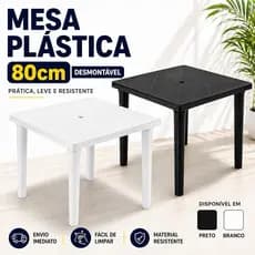 Mesa Plástica Quadrada Desmontável 80cm Reforçada Multiuso Cozinha Varanda Jardim