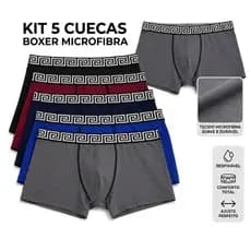 Kit 5 Cuecas Boxer Masculina Microfibra Confortável Elástico Preto Largo Básica P M G GG Atacado Promoção