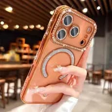 Para iPhone 17 Pro Max iPhone 16 Pro iPhone 15 Pro  Capa Transparente Strass Lente Proteção capinha